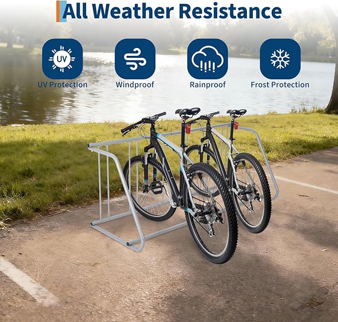 Single Side 6 Bike Floor Rack 110 Inch Length Freestanding Bicycle Parking Stand In Ground Grid Design For Garages Streets Yards And Bike Events Heavy Duty Storage (Grey, Single Side 6 Bike)