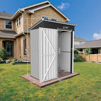 5' x 3' Outdoor Storage Shed, Sturdy Metal Building w/Floor and Lockable Doors for Garden, Backyard, Poolside and Lawn, White