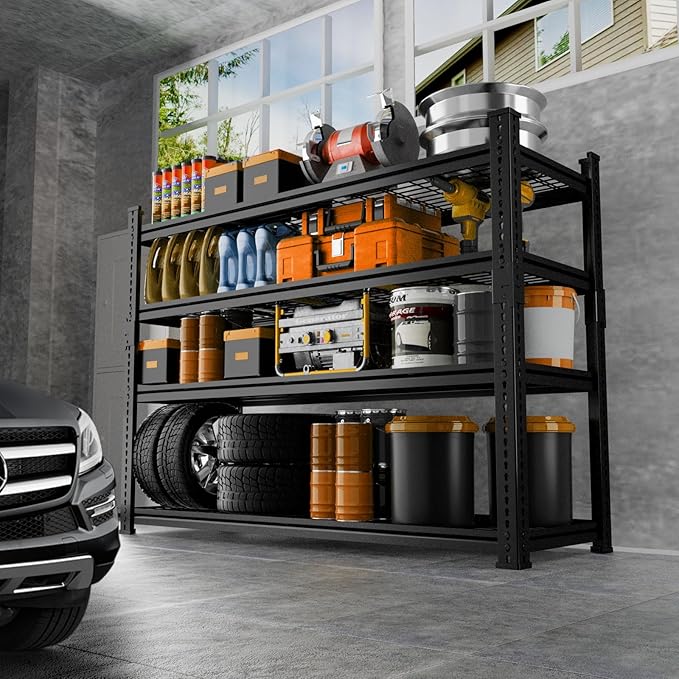 Storage Shelves Heavy Duty, 48" L x 18" W x 60" H Garage Wire Shelving Unit Loads 2640LBS, 4-Tier Adjustable Metal Industrial Utility Shelf Rack for Kitchen, Laundry Room, Pantry, Warehouse, Basement