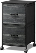 DEVAISE 2 Drawer Mobile File Cabinet, Rolling Printer Stand, Fabric Vertical Filing Cabinet fits A4 or Letter Size for Home Office, Charcoal Black Wood Grain Print