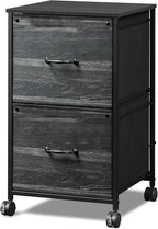 DEVAISE 2 Drawer Mobile File Cabinet, Rolling Printer Stand, Fabric Vertical Filing Cabinet fits A4 or Letter Size for Home Office, Charcoal Black Wood Grain Print