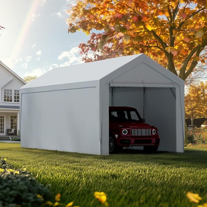 ADVANCE OUTDOOR Replacement Sidewall Tarp for 10/12x20 ft Carport Canopy, Heavy-Duty Waterproof & UV Protected, Easy Installation with Ball Bungees, Sliver Gray, One Sidewall Only