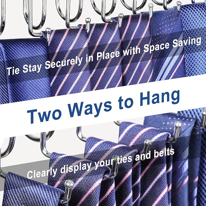 TOPIA HANGER 20 Hooks Belt Tie Hanger Space Saving for Closet, 2 IN 1 Belt Ties Racks Max 30 Belts with 30 Ties Capacity, Curved with Flat Hooks for Belts,Ties,Bras,Closet Organizers and Storage CT69N