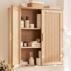 Bathroom Storage Cabinet, Over The Toilet Storage Cabinet, Medicine Cabinet with Adjustable Wood Shelf & Doors for Laundry Room & Kitchen & Living Room (Natural Oak)