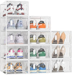 Shoe Storage, 12 Pack Shoe Organizer for Closet, Shoe Boxes Clear Plastic Stackable Shoe Containers with Lids for Size 10