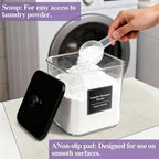 4 Pack Laundry Pods Container with Anti-slip mat, Clear Dryer Sheet Holder, Laundry Room Organization Containers with Black Wooden Lids & Labels, Laundry Detergent Holder for Scent Booster