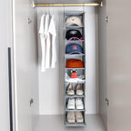Hanging Shoe Organizer for Closet with Side Mesh Pockets，Hat Racks for Baseball Caps，Shoe and Hat Holder & Storage，8-Shelf，Gray，1 Pack