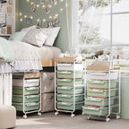 Utility Cart with Drawers,Craft Cart with 5 Drawers,Art Supply Organizer,Rolling Drawer Cart,Craft Storage Cart,Storage Drawer Carts With DIY Lable and Wooden Tabletop Area,Green