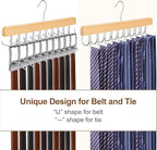 TOPIA HANGER 2 in 1 Belt Tie Hanger for Closet Max 30 Belts with 30 Ties Capacity, 20 Hooks Belt Tie Racks Wooden Hanger for Closet Organizer Storage Space Saving “U” Fit Belt and “一” Fit Tie - CT47N