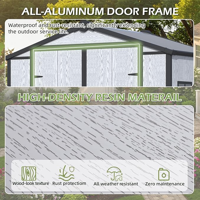 6x4 FT Resin Outdoor Storage Shed, All-Weather Plastic Garden Shed with Floor, Lockable Doors & Windows, Plastic Tool Shed for Poolside, Backyard, Patio