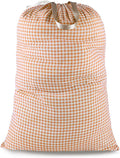 Extra Large Laundry Bag with Drawstring and Handle, Heavy Duty Travel Dirty Clothes Bag for Laundromat and Household, Durable Rip-Stop Laundry Hamper Liner, 28 x 40 Inch, Check Orange