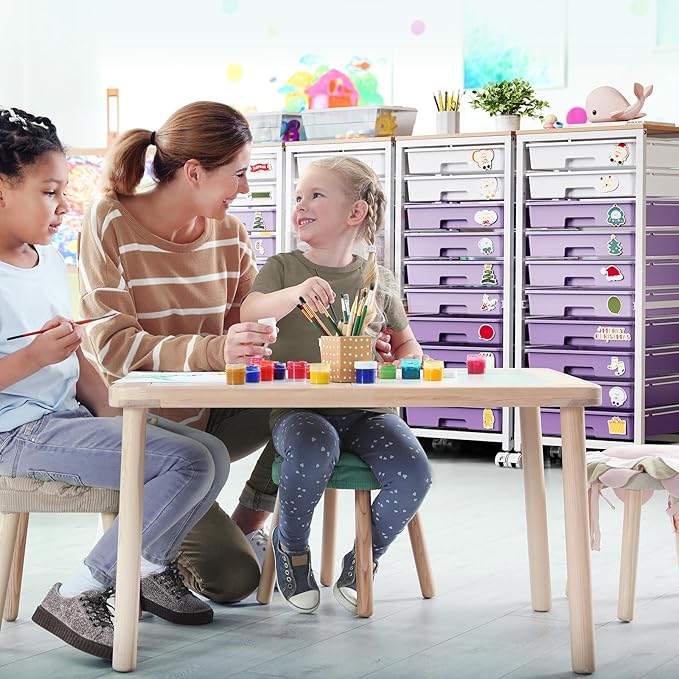 Rolling Cart with Drawers,10 Drawer Rolling Cart,Storage Cart with Wheels,Utility Cart with Drawers,Teacher Cart for Classroom Storage,Craft Cart with Wheels and Wooden Tabletop,Purple