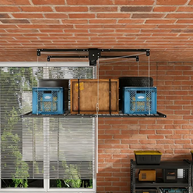 Garage Storage Lift,Overhead Garage Storage Rack,4x8 FT Ceiling Storage Racks for 10-12 FT, 325LBS Capacity All-Steel Construction with Safety Lock (8 * 4)