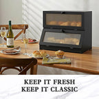 Bread Box for Kitchen Countertop: Bamboo Bread Storage Container for Homemade Bread, 2 Layer Breadbox, Large Bread Keeper Holder, Black