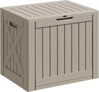Greesum 40 Gallon Outdoor Deck Box, Resin Storage for Patio Furniture, Garden Tools, Pool Supplies, Weatherproof and UV Resistant, Lockable, Light Coffee