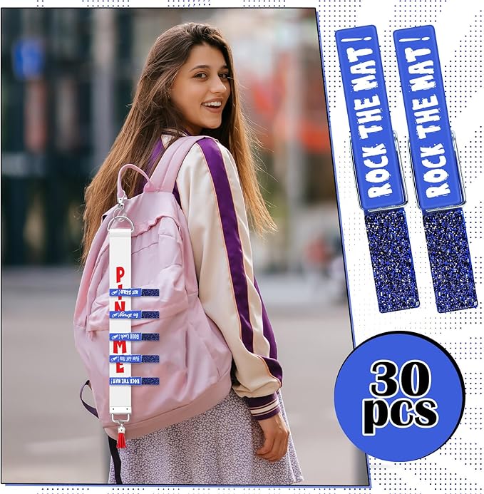 Kigeli 30 Pcs Spirit Clips Cheer Pins Cheerleader Gifts Clothes Pins for Backpacks Competition Glittered for Team Cheer Gifts Stuff Supplies Party Favors Accessories Bulk(Blue,Shiny)