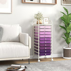 Storage Cart, Rolling Utility Cart with 10 Drawers, Portable Handles & Lockable Wheels, Mobile Paper Toys Storage Organizer Large Capacity for Home Office School Teacher (Purple Gradient)