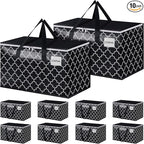 HomeHacks Heavy Duty Moving Bags with Tag Pockets, Collapsible Storage Totes for Moving, Camping & Travel -Foldable Packing Boxes, Zipper Handles, Black（10 Packs, 100L）