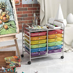 GOFLAME 12-Drawer Rolling Storage Cart, Multifunctional Art Craft Organizer Cart, Mobile Utility Storage Cart with Removable Drawers & Lockable Wheels, Craft Cart for Home Office School, Rainbow