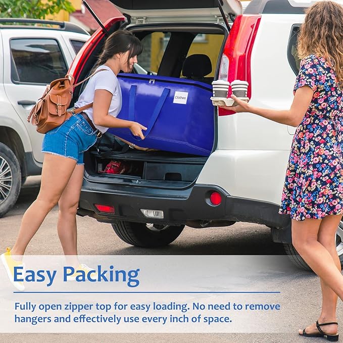 Moving Bags, Storage Bags with Sturdy Handles and Heavy Duty Zippers, Storage Totes for Space Saving, Moving & Storage, Collapsible Moving Supplies(100L, 2-Pack, Blue)
