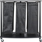 Household Essentials 3-Bag Laundry Sorter, Smooth Laminate Shelving, Sturdy Steel Frame, Wheeling and Stationary Feet Options, Washable Linen Laundry Bags, 3-Load Capacity, Versatile, Black