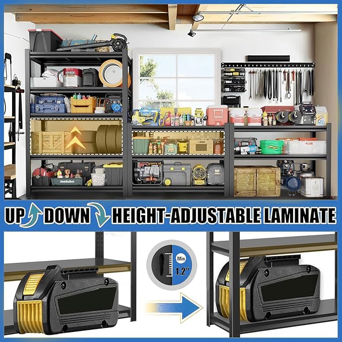 Garage Shelving Unit 3000 LBs Adjustable Metal Shelf 5 Tier, Storage Shelves Heavy Duty Industrial Storage Racks Utility Shelf Organiazation for Tools Garage Basement Warehouse 39.4"W*15.7"D*71.2"H