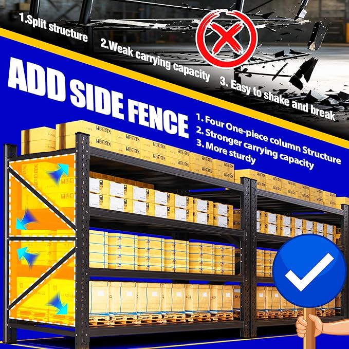 8000LBS Garage Shelving Heavy Duty, 4-Tier Metal Shelving Unit, Large Adjustable Garage Shelves, Easy Assembly Utility Storage Rack Shelf for Warehouse, Basement, Pantry, 71” H×70” W×24” D