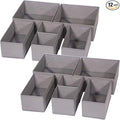 DIOMMELL 12 Pack Foldable Cloth Storage Box Closet Dresser Drawer Organizer Fabric Baskets Bins Containers Divider for Baby Clothes Underwear Bras Socks Lingerie Clothing,M Grey 444