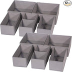 DIOMMELL 12 Pack Foldable Cloth Storage Box Closet Dresser Drawer Organizer Fabric Baskets Bins Containers Divider for Baby Clothes Underwear Bras Socks Lingerie Clothing,M Grey 444