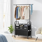 Tajsoon Laundry Sorter Cart with Hanging Rack, Laundry Sorter 3 Section, Laundry Hamper with Heavy Duty Rolling Lockable Wheels, Black