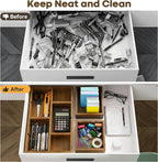 KOCWELL Bamboo Desk Drawer Organizer with Removable Dividers,Multi-Use Office Drawer Organizer Tray,Junk Drawer Organizers for Office,School,Kitchen,Makeup Supply（Carbon Brown）