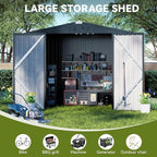 COMHOMA Shed Outdoor Storage Shed Metal,Lockable Doors Tool Sheds with Sloping Roof,Steel Garden Shed with Air Vent for Backyard,Patio,Lawn,Poolside(Grey,8'x6')