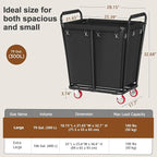 Hoctieon Large Laundry Cart with Wheels, 300L Heavy Duty Laundry Basket Organizer, Rolling Hamper Sorter for Clothes Storage, Industrial Dirty Clothes Hamper for Home & Hotel, Black