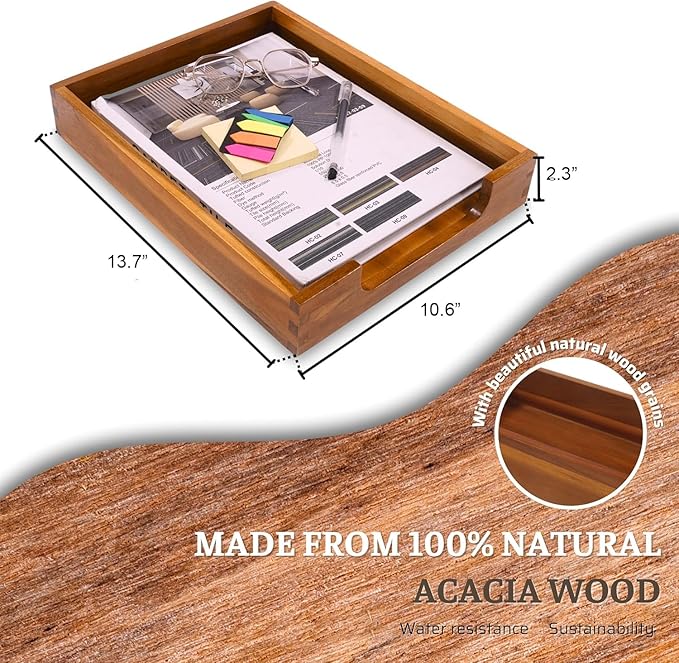 KOLWOVEN Wood Letter Tray -Load Documents Tray for Office Desktop Organizer - Desk Magazine, File, Folder, Paper Holder - Paper Document File Tray Front Drak Brown