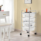Yaheetech 4 Drawers Cart Rolling Plastic Storage Cart and Organizer Metal Frame Drawers Plastic Trolley Organizer on Wheels, White