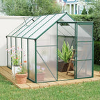 6X10FT Greenhouse for Outdoor, Polycarbonate Greenhouse with Raised Base and Anchor, Heavy-Duty Walk-in Green House with Adjustable Roof Vent and Gutter System for Patio,Backyard (Green, 6X10FT)