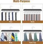 Tie Rack Hanger for Closet, 2 in 1 Belt Tie Hangers with 20 Folding Hooks, 360 Degree Rotating Wooden Tie Holder Organizer for Men Ties Belts Scarves Tank Tops Accessories, Black (2 Pack)