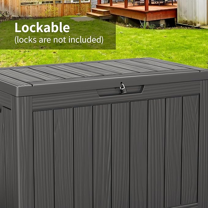 45 Gallon Deck Box,Resin Outdoor Storage Box with Lockable for Patio Furniture, Pool Accessories, Garden Tools Waterproof Outside Storage Box, Black