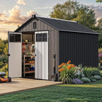 YITAHOME 8x10 FT Outdoor Storage Shed with Floor, Extra Thick Plastic Garden Shed for Bikes, Tools and Pool Supplies, Outdoor Resin Shed with Door Window Insert, Vents for Patio, Backyard, Black