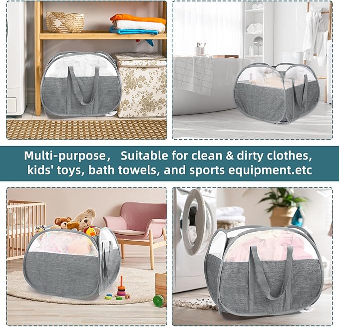 Collapsible Laundry Baskets, 90L Large Foldable Laundry Basket, Tear-proof Pop Up Hampers for Laundry, Dirty Clothes Laundry Hamper for Bedroom, Bathroom, Dorm, Laundry Room, Travel or Camping Grey