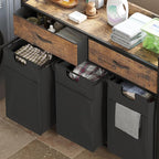 Laundry Sorter with 2 Drawers, 150L with Pull-Out Removable Laundry Bags, Laundry Hamper Baskets with 3 Section and Wheels, Rustic Brown and Black