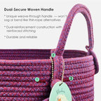 Modern Granny Small Cotton Rope Laundry Basket 16x10 Inch Dual Secure Woven Handle for Living Room Closet Clothes Blanket Organization