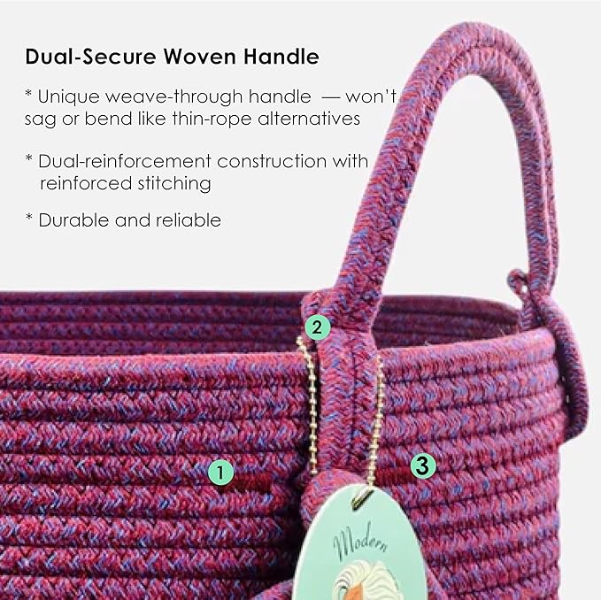 Modern Granny Small Cotton Rope Laundry Basket 16x10 Inch Dual Secure Woven Handle for Living Room Closet Clothes Blanket Organization
