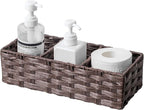 Toilet Tank Topper Paper Basket Multiuse Hand Woven Plastic Wicker Basket Bins with Divider for Shelves Rustic Farmhouse Bathroom Decor Countertop Organizer Storage