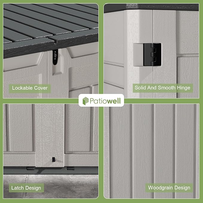 Patiowell Outdoor Storage Shed - Horizontal Storage Shed for Patio, Garden, Backyards, Multi-Opening Door Easily Storage for Trash Cans, Lawn Mower, Tools, 36 Cu Ft Without Shelf, Grey