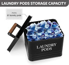 Calindiana Modern Farmhouse Metal Laundry Pods Holder with Lid - Space Saving Organization, Holds 81 Pods, Black