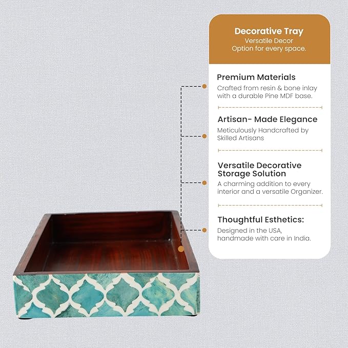 Handicrafts Home 10x6 Green Small Bathroom Tray, Vanity Organizer for Perfume, Cosmetics & Jewelry, Decorative Kitchen Counter, Bathroom Tray, Towel Holder, Decorative Napkin Holder, Bathroom Storage