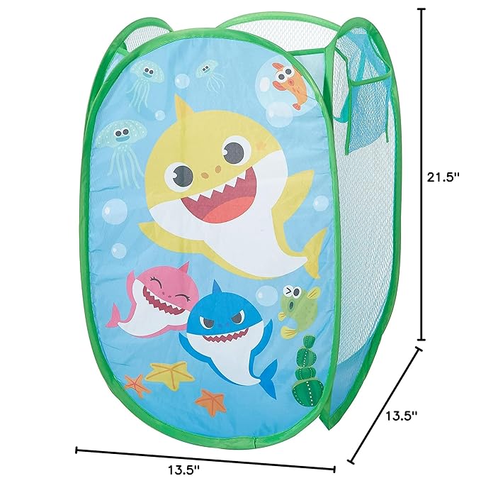 Baby Shark Pop-Up Hamper,Kids Laundry Storage Bin with Durable Carry Handles, 21" x 13.5" x 13.5" Collapsible Organizer