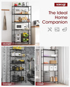 Storage Shelves - 5 Tier Shelf Organizer, Heavy Duty Garage Shelving Unit with Leveling Feet, Stable Metal Shelves Organizer for Pantry, Kitchen and Closet, 33.0" W x 12.6" D x 72.0" H, Black