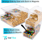 Candy Bin Topping Dispenser - Acrylic Bulk Sprinkle Container w/Scoop, Stackable & Magnetic for Multiple Holders on Shelf - Commercial Setting for Cereal, Nuts, Candies & Snack Food Storage